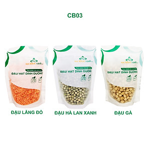 COMBO03: 1 Túi Đậu Gà trắng - 1 Túi Đậu Lăng đỏ và 1 Túi Đậu Hà lan xanh nguyên hạt, Mỗi túi 250g