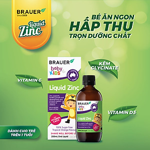Kẽm giảm biếng ăn cho trẻ 1 - 13 tuổi Brauer Zinc Úc hỗ trợ trẻ ăn ngon, hấp thụ tốt, ngủ ngon, tăng sức đề kháng, phát triển tốt - OZ Slim Store