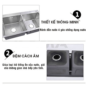 Chậu rửa bát chén inox 304 Pimisi đúc 2 hố cân, kích thước bồn rửa chén 78 x 43 - 82 x 45 cm làm từ thép không gỉ sus 304 đầy đủ xi phông loại to và kèm rổ đựng đồ dùng để rửa chén bát gắn được cả âm - dương bàn đá bếp | Hàng chính hãng