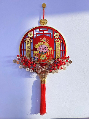 Dây Treo Trang Trí Thần Tài Đầu Lắc Lư Dùng Pin Có Bông Tua Và Móc Treo