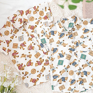 Áo sơ mi bé trai tay ngắn gấu Teddy vải thô cotton mềm mịn mát MamLa