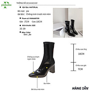 Giày Bốt Nữ Da Bóng Trắng Đen Ôm Chân Đẹp Gót 7 Phân Cổ cao Mũi Nhọn Không Có Khóa