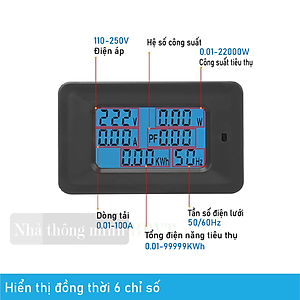 Công tơ,đồng hồ điện tử hiển thị 6 thông số 1 pha 100A/220V, Thiết bị đo công suất 100A,