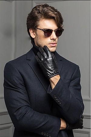 Bao tay nam da thật  BHY8805 Găng tay nam da cừu bó chun, ộm tay, thật tay. Lót vải và Lót lông