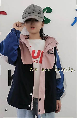 Áo khoác gió cho bé gái size đại, Áo gió trẻ em 5-12 tuổi phối màu và hình Gấu cao cấp lót cotton hàng Quảng Châu