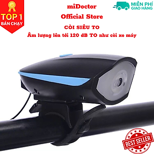 Đèn xe đạp thể thao miDoctor siêu sáng có còi pin sạc usb led T6 chống nước - Đèn còi xe đạp có 3 chế độ sáng còi to - Chính hãng miDoctor