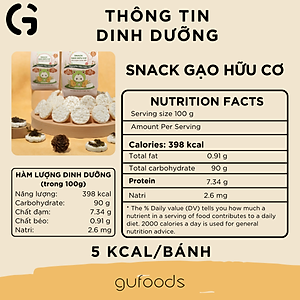 Bánh snack ăn dặm hữu cơ cho bé GUfoods - Thành phần gạo organic, Không gia vị, Dễ Tiêu hoá, Phù hợp cho bé từ 1 tuổi