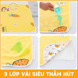 Tấm miếng lót chống thấm cho bé sơ sinh thay bỉm trải thảm nệm giường cũi 4d 4 lớp size cỡ lớn MySun