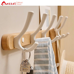 Móc Treo Tường Màu Trắng Gỗ Tần Bì Cao cấp Anzzar, Giá Treo Tường Cho Phòng Tắm Nhà Bếp Phòng Ngủ Hành lang MT-12