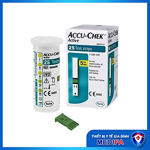 Hộp 25 que thử đường huyết Accu-Chek Active, NK chính ngạch, tem niêm phong, nhãn phụ tiếng việt