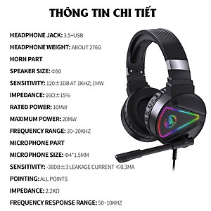 Tai nghe chụp tai Gaming tích hợp Mix HXSJ F16 RGB Jac 3.5mm âm thanh 3D Bass cực đã chuyên dùng nghe nhạc, chơi game - Hàng chính hãng