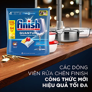 Túi 64 Viên Rửa Chén Bát Finish Powerball Quantum 12x sức mạnh, túi lớn siêu tiết kiệm