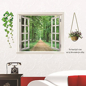 Decal dán tường kết hợp Bụi Tre - Cửa Sổ AM9104-AY823 [ Size Lớn ] 