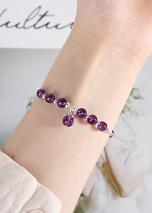 Vòng tay đá thạch anh tím phối charm bi bạc mệnh hỏa, thổ - Ngọc Quý Gemstones