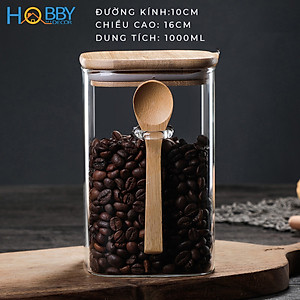 Hủ thủy tinh đựng hạt nắp gỗ tre có muỗng HOBBY Home Decor LTT1 có 3 size tùy chọn loại nắp kín