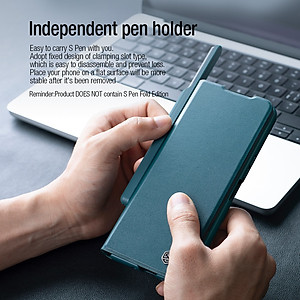 bao da chống sốc cho Samsung Galaxy Z Fold 5 trang bị nắp bảo vệ Camera và ngăn đựng S-Pen hiệu Nillkin Qin Pro (chất liệu da cao cấp, thiết kế thời trang cá tính) - Hàng nhập khẩu