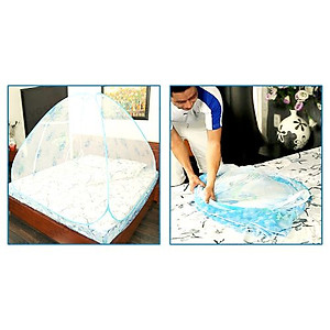 Mùng Chụp Tự Bung Cao Cấp Siêu Dày - thương hiệu A - Màu Xanh Da Trời  + Tặng kèm túi thơm thảo dược