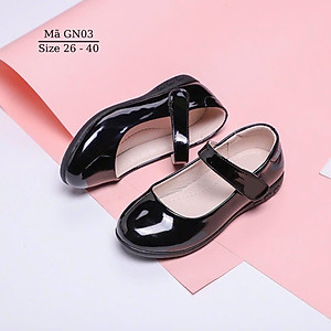 Giày búp bê bé gái 3 - 15 tuổi màu đen da bóng mui tròn kiểu trơn đi học dự tiệc phong cách Hàn Quốc GN03