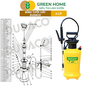 Bình Tưới Cây Dudaco, GreenHome, 4 Lít, Phun Xa 2 Chế Độ, Bơm Nhẹ Tay, Tưới Cây Phun Sương, Bền, Đẹp