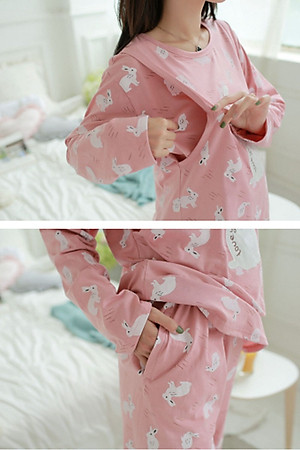 Bộ Đồ Bầu Và Sau Sinh Azuno AZ1014 Mặc Nhà Dài Tay Thu Đông Có thiết Kế Khe Mở Cho Con Bú Tiện Lợi