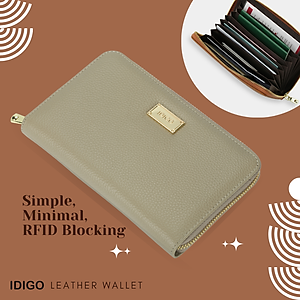 Ví nữ da thật cầm tay, ví da nam nữ nhiều ngăn, đựng vừa passport tích hợp công nghệ RFID Blocking IDIGO FW1 - 4311