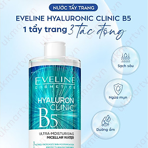 Nước Tẩy Trang Eveline Hyaluron Clinic B5 Và Tinh Chất Rau Má Làm Dịu, Dưỡng Ẩm Phục Hồi Da 500ML
