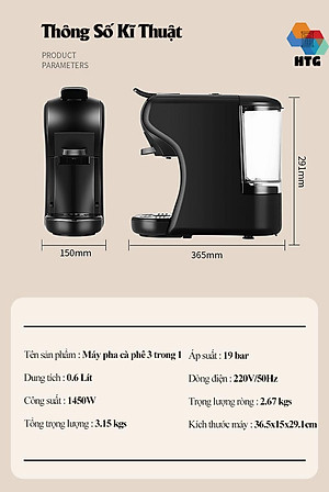 Máy pha cà phê viên nén Stelang ST504 3 trong 1, dùng được cà phê bột và Dolce Gusto, Nespresso, áp suất 19 bar hàng chính hãng