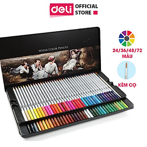 Bút chì màu nước cao cấp Deli - Có kèm cọ tán - Bộ 24/36/48 màu - 6521/6522/6523