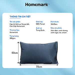 Cặp Vỏ Gối Nằm Lụa Tencel 60s Cao Cấp Homemark 50x70cm - Mềm Mịn, Thoáng Mát, Chống Nhăn PL1