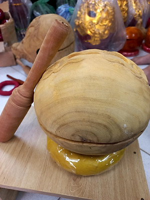 Mõ tụng kinh phật bằng gỗ mít để mộc gỗ lục lõi  không dác kt 14cm 