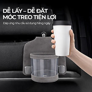 Móc Treo Đa Năng Có Hộc Đựng Ly Trên Ô Tô CIND BO-L021 Bằng Kim Loại Bọc Da Lộn Màu Xám Sang Trọng Cho Nội Thất Xe - Nhập Khẩu Chính Hãng