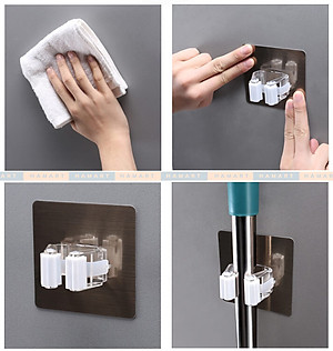 Móc Treo Chổi Dán Tường Hamart Kẹp Cây Lau Nhà Dính Siêu Chắc Chịu Lực Ánh Kim Cao Cấp BẢN LỚN 8x8