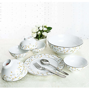 Combo bát đĩa sứ cao cấp Long Phương hoa dây cam A03