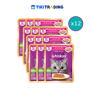 [Combo 12 Gói] Thức Ăn Cho Mèo WHISKAS 1+ years Vị Cá Ngừ, Gà 80g/Gói