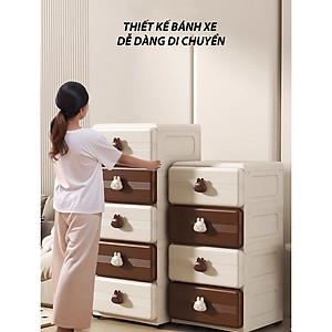 (Ngang 45cm) Tủ Đựng Đồ Đa Năng Hình Gấu Nâu 4/5 Tầng Cho Bé Bằng Nhựa Cao Cấp, Có Bánh Xe Tiện Dụng-Tủ Quần Áo