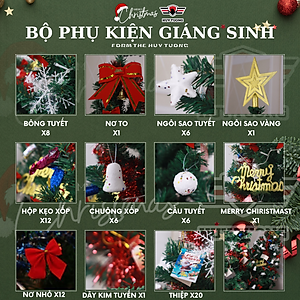 Cây thông Noel 1,5m trang trí cho mùa giáng sinh an lành tặng kèm phụ kiện đầy đủ - Cây thông Noel full phụ kiện
