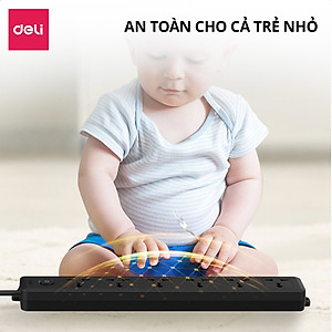 Ổ Cắm Điện Mẫu Mới 2025 Deli Ổ ĐIện Đa Năng Chống Cháy Nổ 2500W Cổng Sạc USB/ TypeC Thông Minh