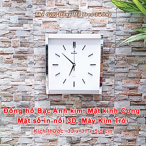 Đồng Hồ KIM TRÔI EASTAR Mặt Kính Cong Cao Cấp - Mặt Chữ nhật Ánh Kim - Tặng Pin Maxell - BH 1 Năm - Decor Trang Trí Treo Tường