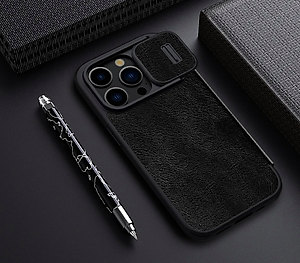 Bao da dành cho iPhone 15 Pro Max, 15 Pro hàng chính hãng Nillkin QIN có nắp trượt bảo vệ camera - Hàng nhập khẩu