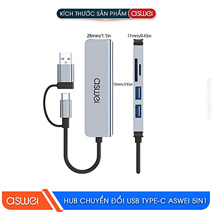 Hub Chuyển Đổi USB Type C ASWEI - 4 in 1, 5 in 1, 6 in 1, 7 in 1, 8 in 1 - HDMI, USB 3.0, PD, SD, TF, RJ45, Audio 3.5mm - Tốc Độ Cao, Hàng Chính Hãng