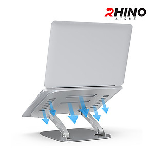 Kệ đỡ Laptop tản nhiệt Rhino KL201, giá đỡ máy tính nhôm cao cấp, gấp gọn - Hàng chính hãng