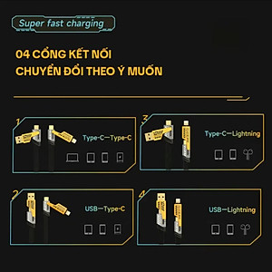 Cáp sạc nhanh đa năng 4in1 C to L, C to C, Usb -C, Usb -L tối đa 65W( hàng chính hãng)