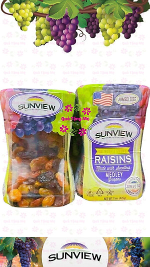 Nho khô Sunview Raisins Mỹ không hạt 3 màu giàu Vitamin khoáng chất, tốt cho tim mạch (425g/hộp) - QuaTangMe Extaste
