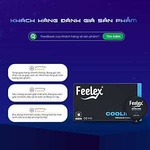 Bao cao su nam Feelex xanh Cooling, mỏng, nhiều gel bôi trơn, cảm giác mát lạnh - Hộp 10 bcs