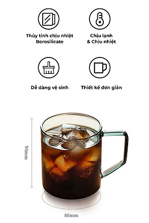 Ly thủy tinh uống trà cà phê 360ml CAFE DE KONA