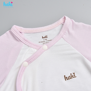 Bộ quần áo sơ sinh cài chéo, tay raglan phối màu vải Bamboo cao cấp Haki BB036, set dài tay cho bé trai bé gái từ 2,5 - 8kg, bộ sơ sinh sợi tre cho bé hàng chính hãng HAKI