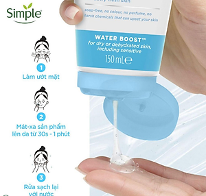 Gel Rửa Mặt Simple Dưỡng Ẩm Cho Da Dạng Gel 150ml Water Boost Micellar Facial Gel Wash