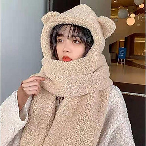 Mũ Lông Cừu Tai Gấu Kèm Khăn Quàng Cổ và Găng Tay Ấm Áp Ulzzang Hàn Quốc