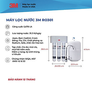 Máy Lọc Nước 3M RO301 Công Nghệ RO Cao Cấp Không Dùng Điện - Hàng Chính Hãng 3M, Nhập Khẩu Mỹ