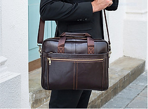 Túi xách nam da bò thật cao cấp phong cách mới 15,6"